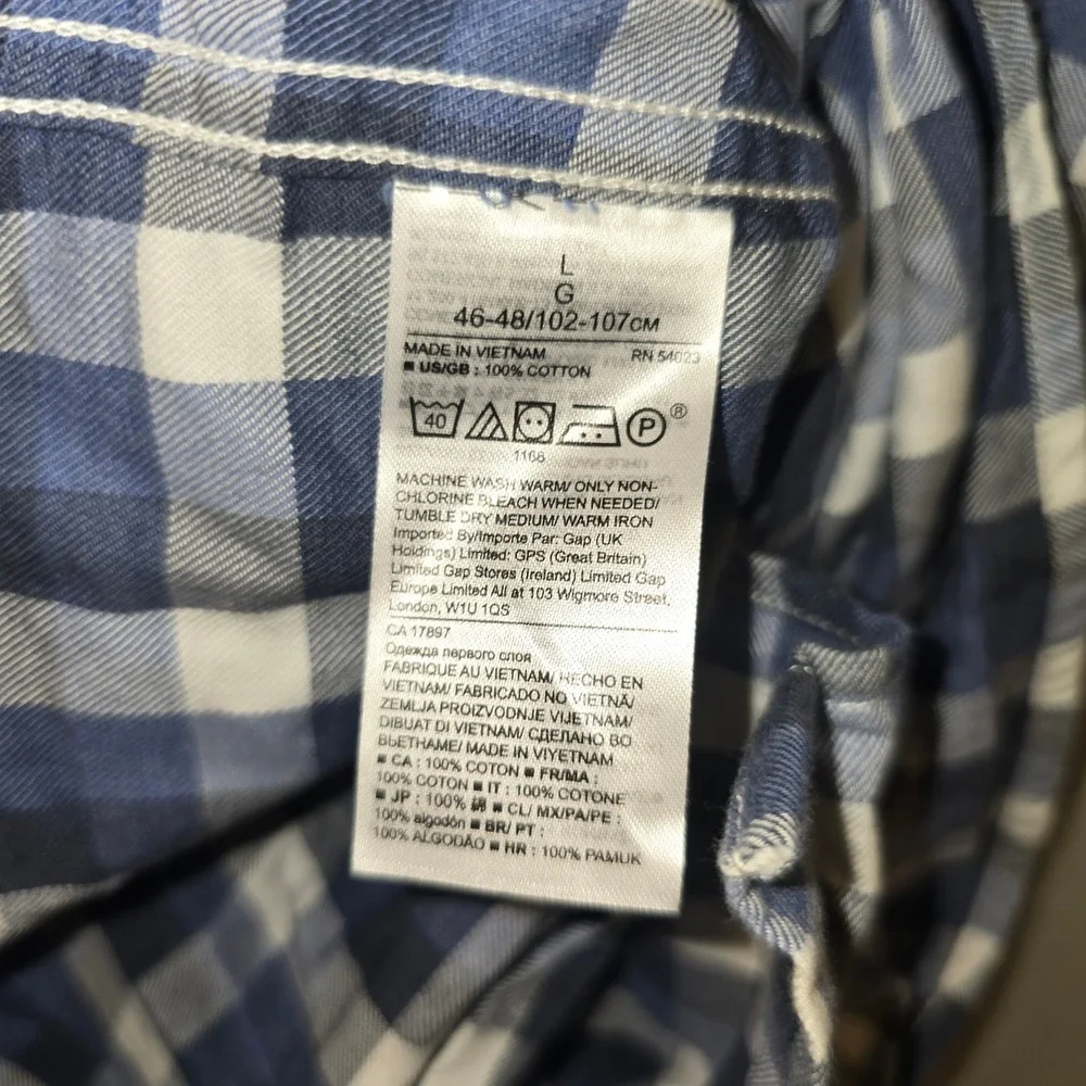 Banana Republic Luxe Flannel Shirt Large Men Blue Check Slim Fit Button Down
